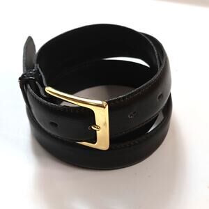 Black Men's Genuine Leather Dress Belt Gold Buckle size 38